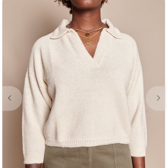 First Rite Cream Knit Collared Sweater - Picture 2 of 4